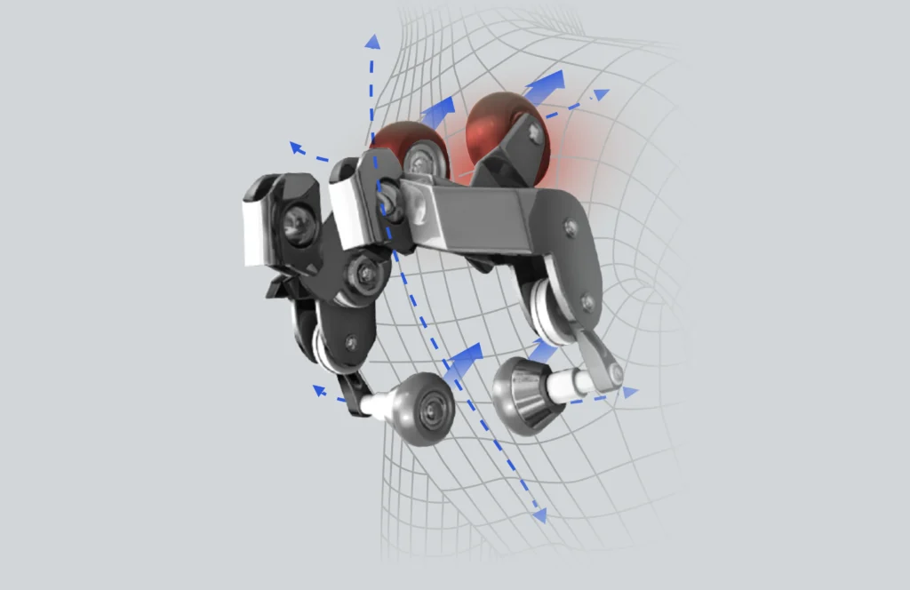 Exploded view of a futuristic robotic arm with detailed components.
