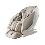 Modern beige massage chair with ergonomic design and footrest.