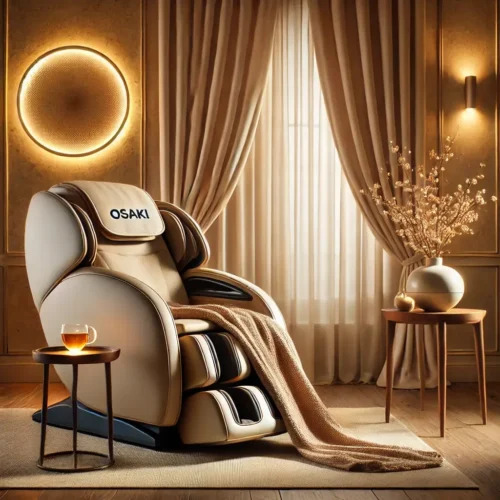 Modern Osaki massage chair in cozy living room with warm lighting.