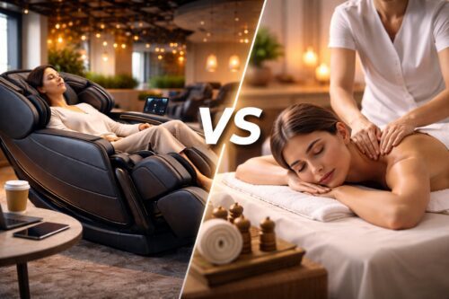 "Comparison of massage chair and spa treatment."