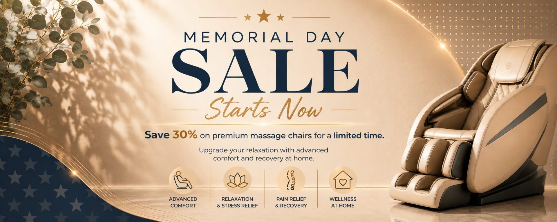 "Promotional banner for Memorial Day massage sale."