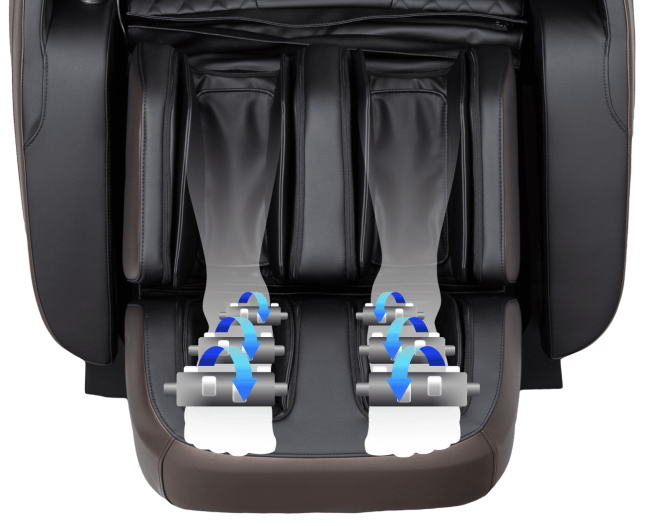 "Footrest area with advanced massage rollers."